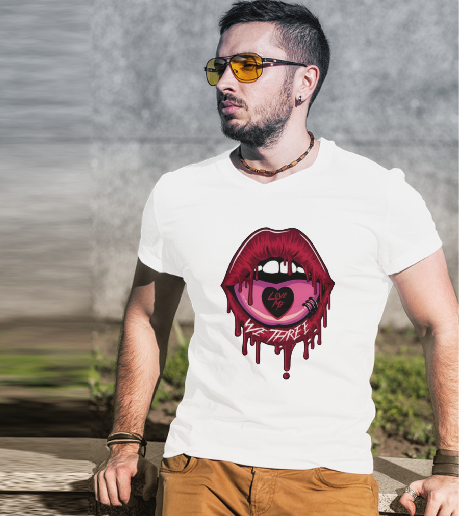 We Three Love Me Dripping Lips Heart Tattoo T-Shirt