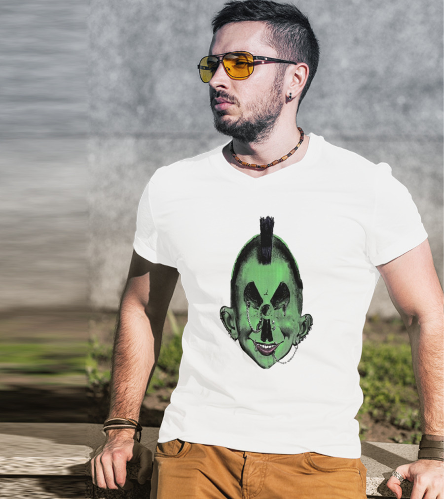 Willy Warhol Green Punk Face Mohawk Piercings T-Shirt