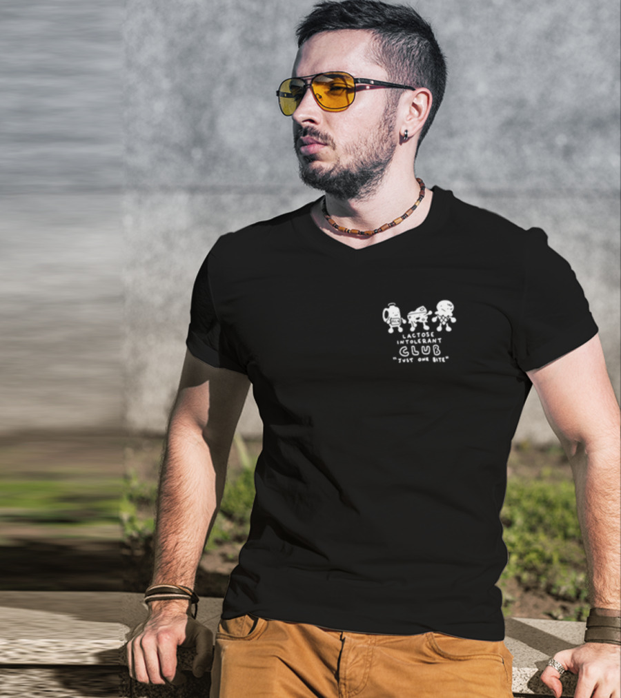 Lactose Intolerant Club Just One Bite Funny Milk Cheese Ice Cream Cartoon T-Shirt
