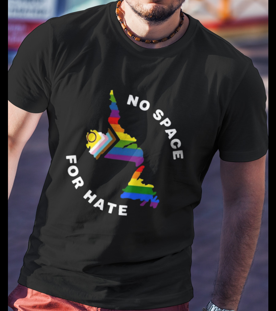 No Space For Hate Rainbow Pride Inclusivity Flag And Map T-Shirt