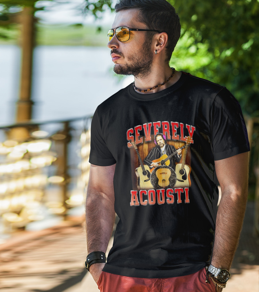 Notsafeforwear Severely Acoustic Guitars And Musician With Headphones T-Shirt