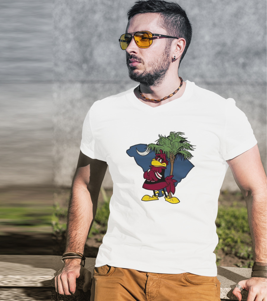 South Carolina Gamecock With Palmetto And Crescent Moon T-Shirt