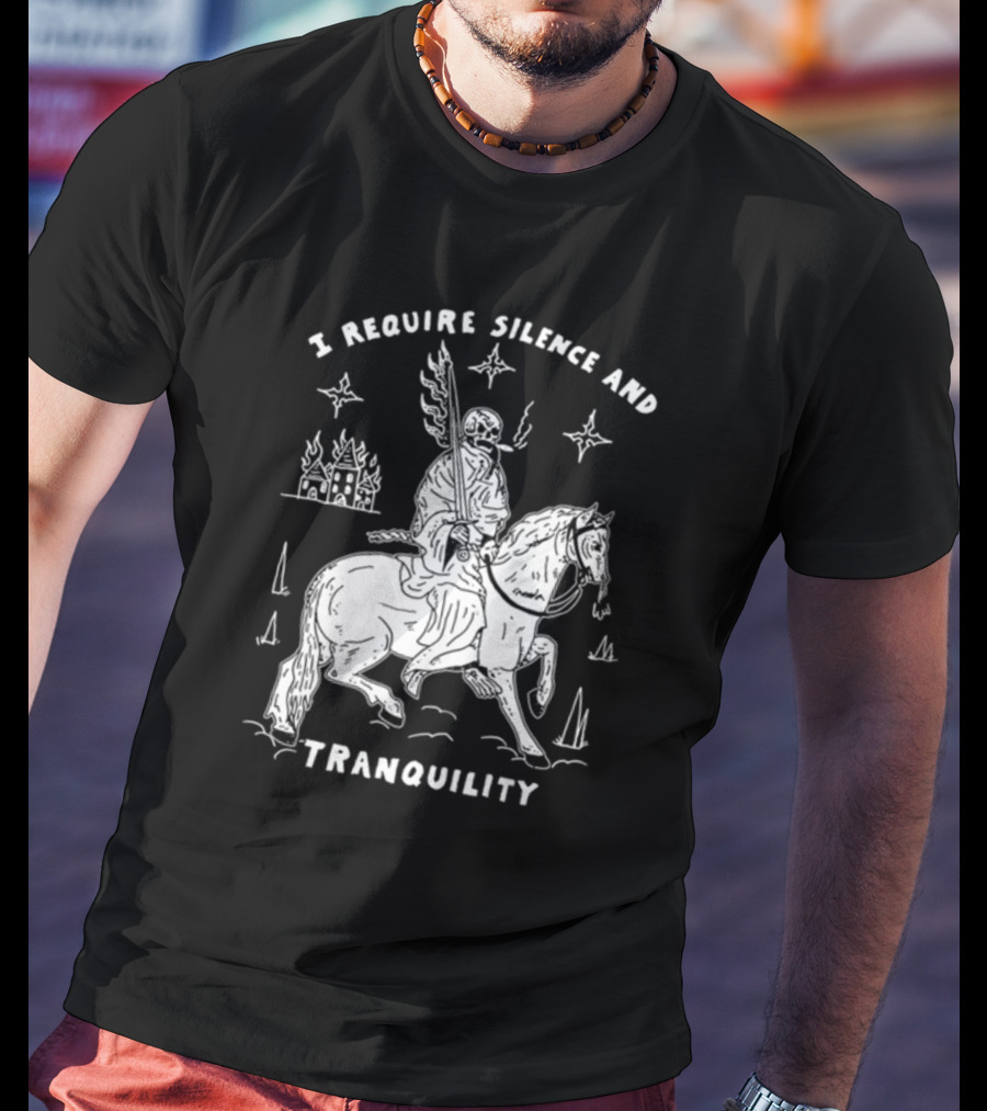 I Require Silence And Tranquility Grim Reaper On Horse With Burning Castle And Stars T-Shirt