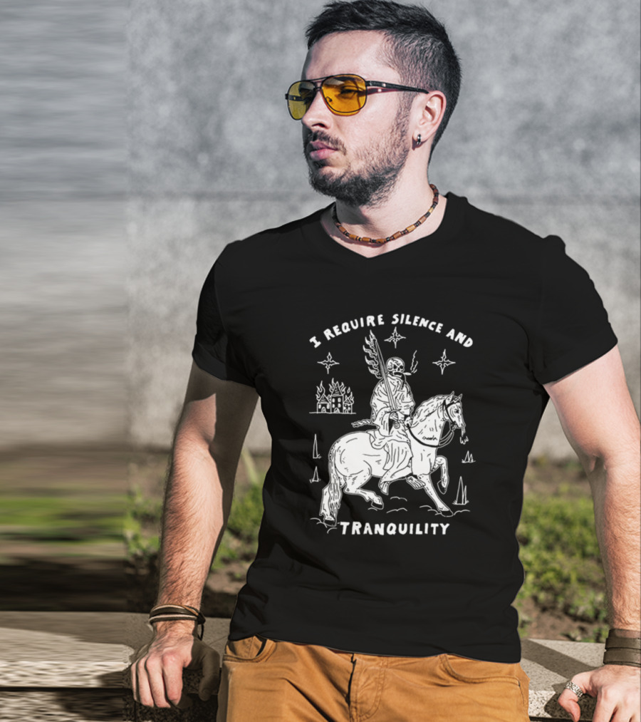 I Require Silence And Tranquility Grim Reaper On Horse With Burning Castle And Stars T-Shirt