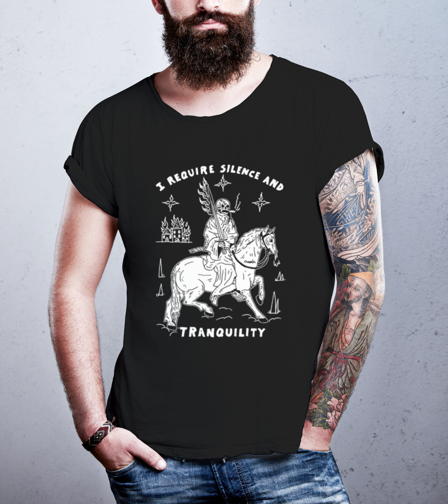I Require Silence And Tranquility Grim Reaper On Horse With Burning Castle And Stars T-Shirt