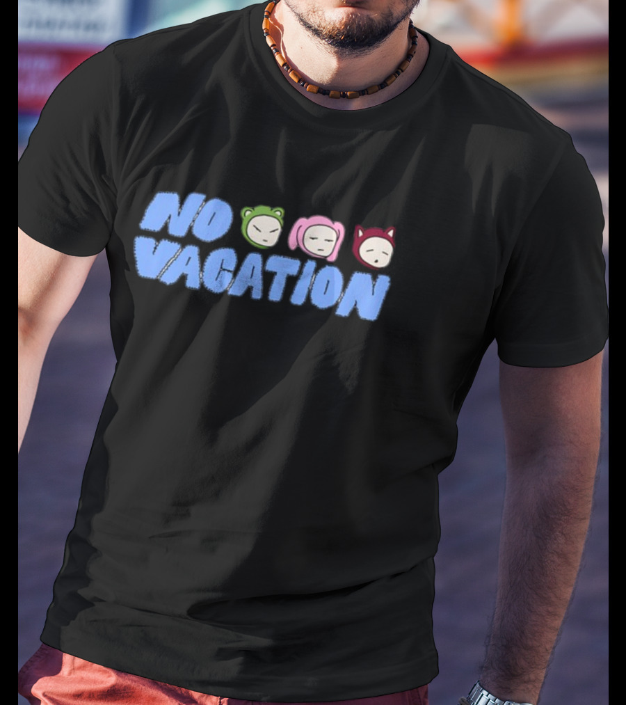 No Vacation Store Ivory No Vacation Text With Cartoon Faces T-Shirt