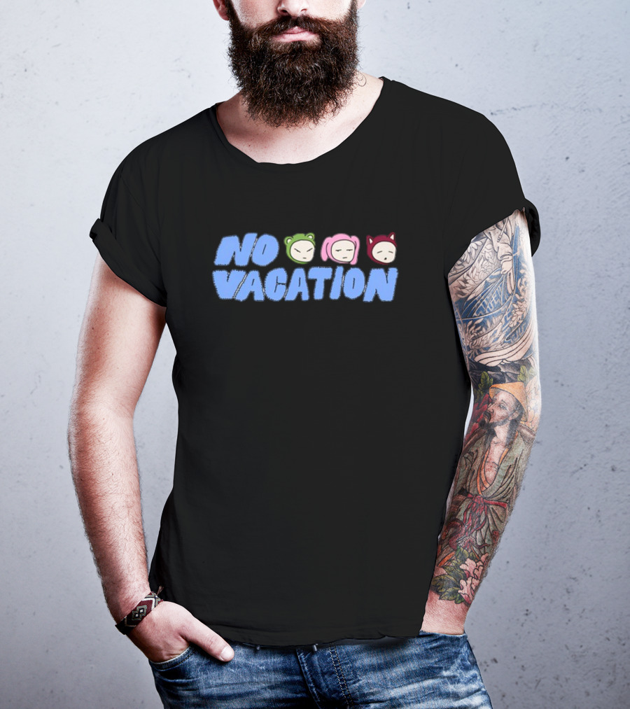No Vacation Store Ivory No Vacation Text With Cartoon Faces T-Shirt