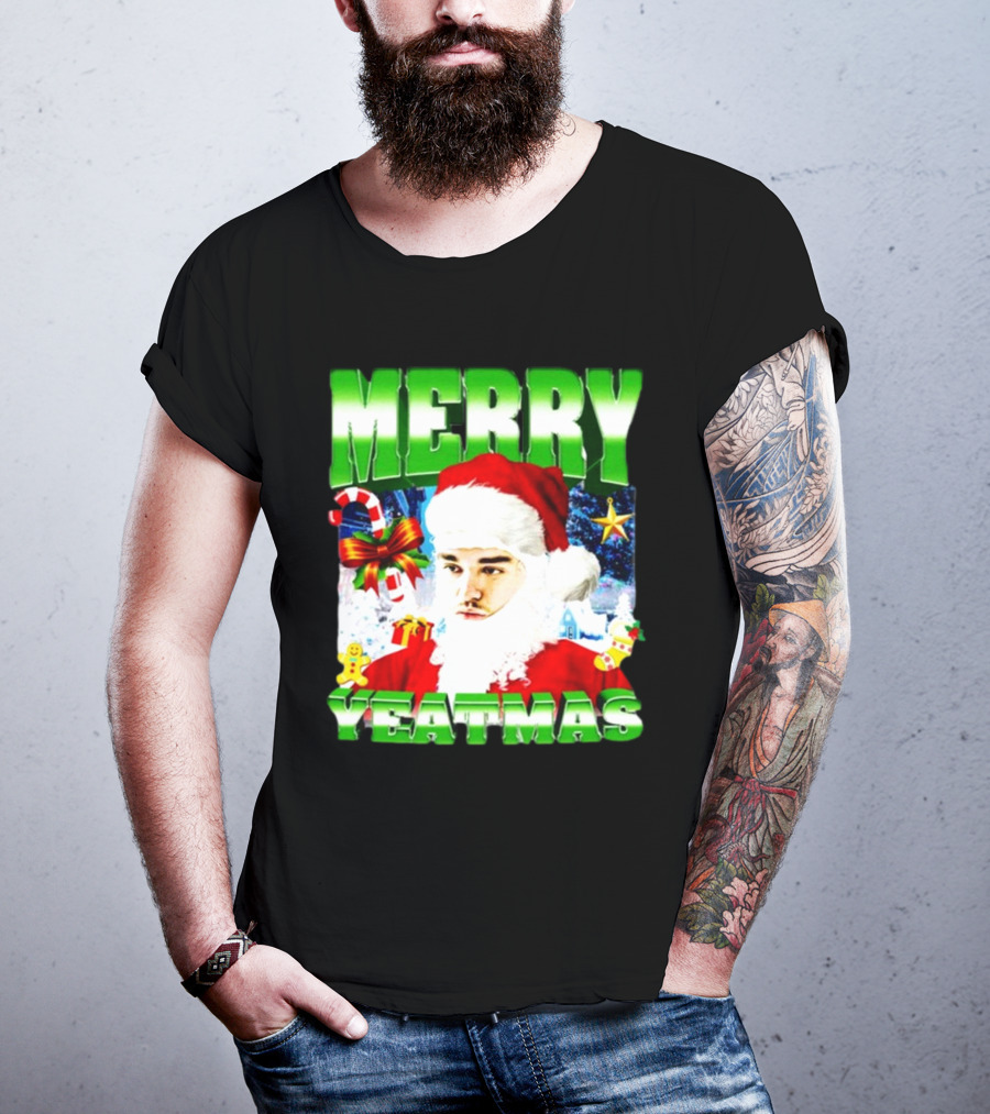Memeabletees Merry Yeatmas Santa Claus Candy Canes And Snowflakes T-Shirt
