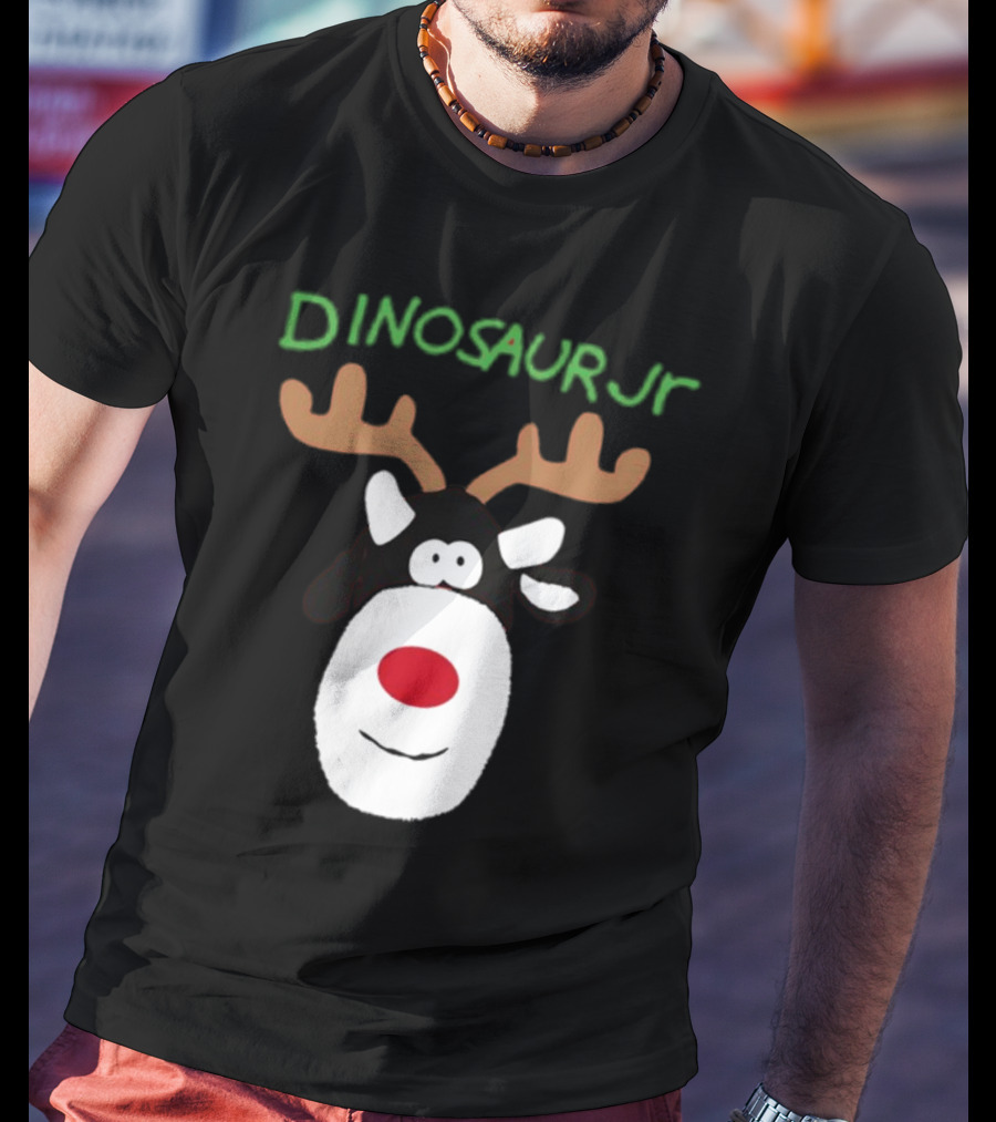 Dinosaur Jr Reindeer With Red Nose And Antlers T-Shirt