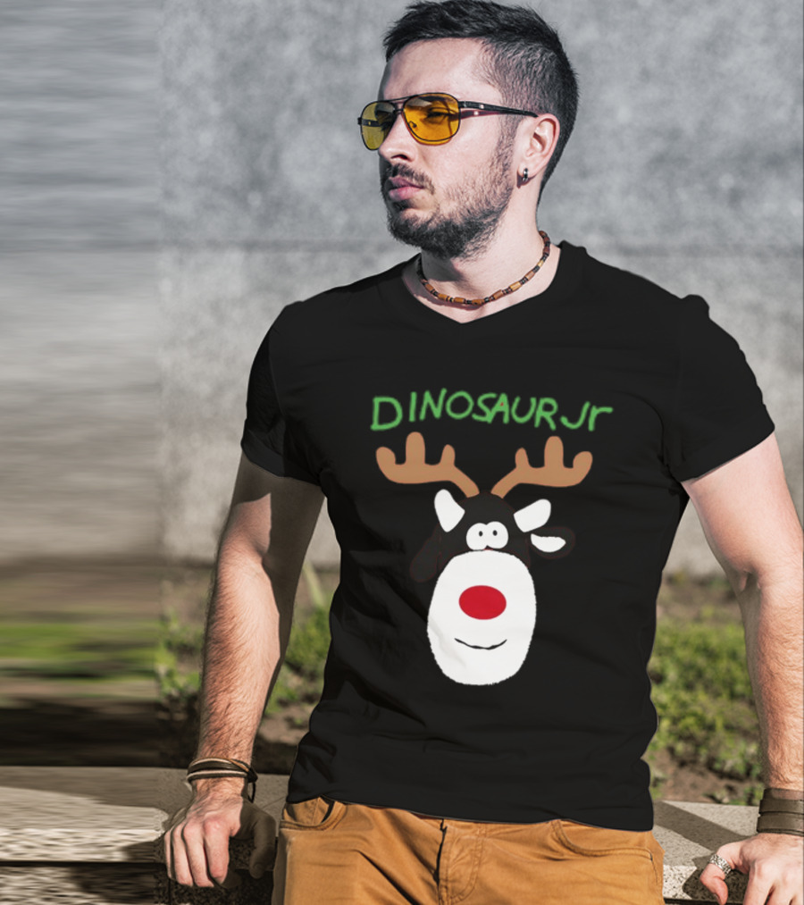 Dinosaur Jr Reindeer With Red Nose And Antlers T-Shirt
