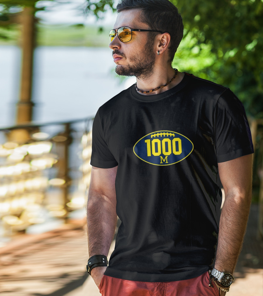 Mden Michigan 1000 Wins Football M Logo Oval T-Shirt