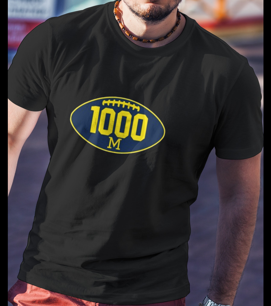 Mden Michigan 1000 Wins Football M Logo Oval T-Shirt