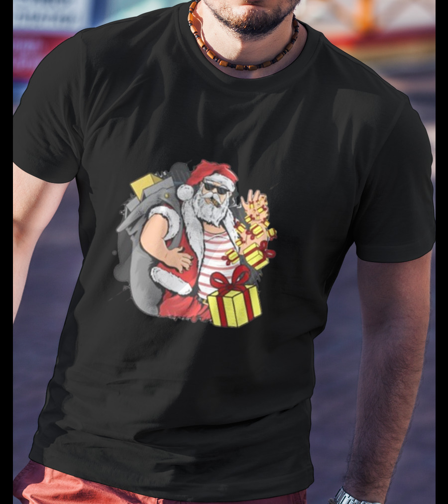 Santa Claus Christmas Cool Gift Vibe With Sunglasses And Peace Sign T-Shirt