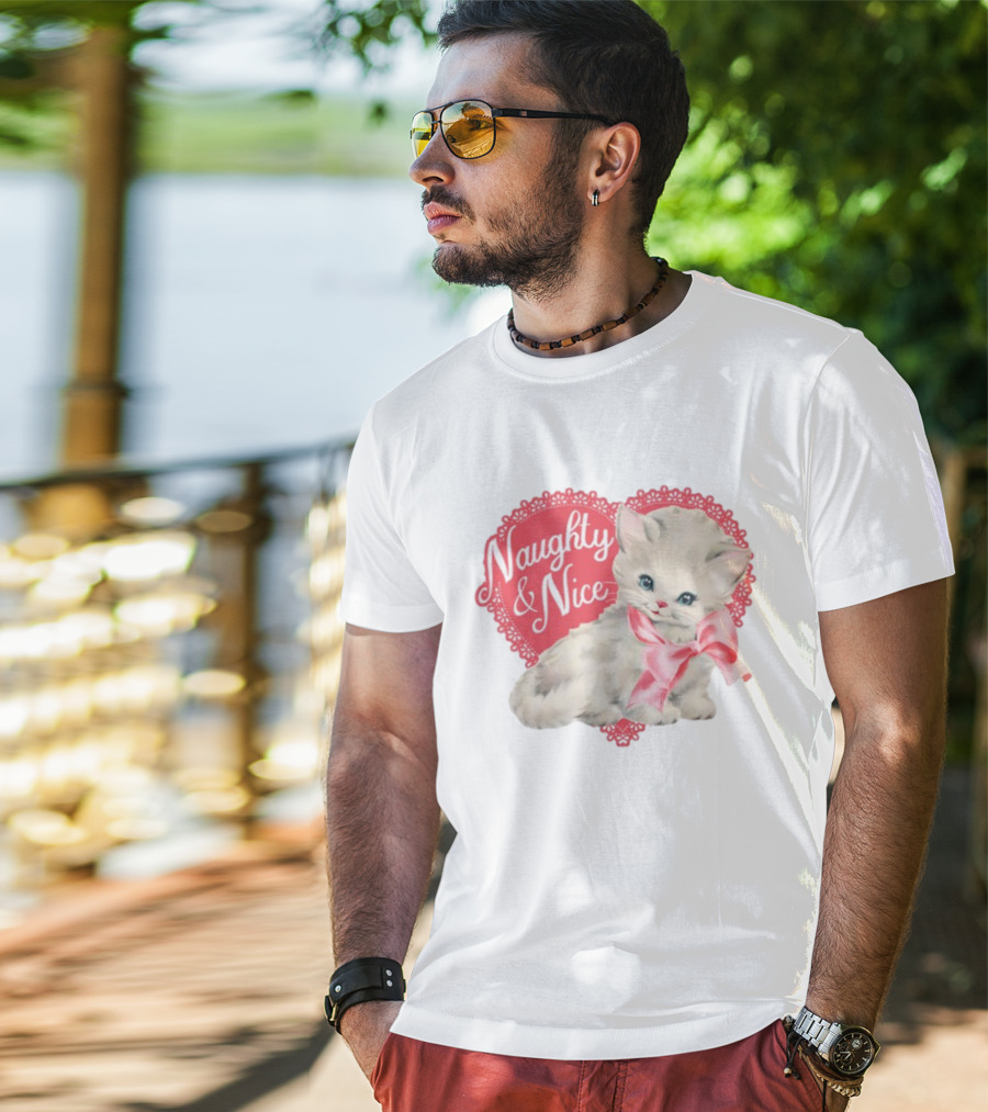 Nessa Barrett Store Naughty And Nice Kitten Heart Bow T-Shirt