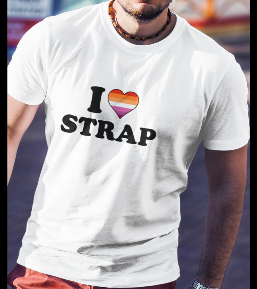 I Heart Strap Lesbian Pride Rainbow Heart T-Shirt
