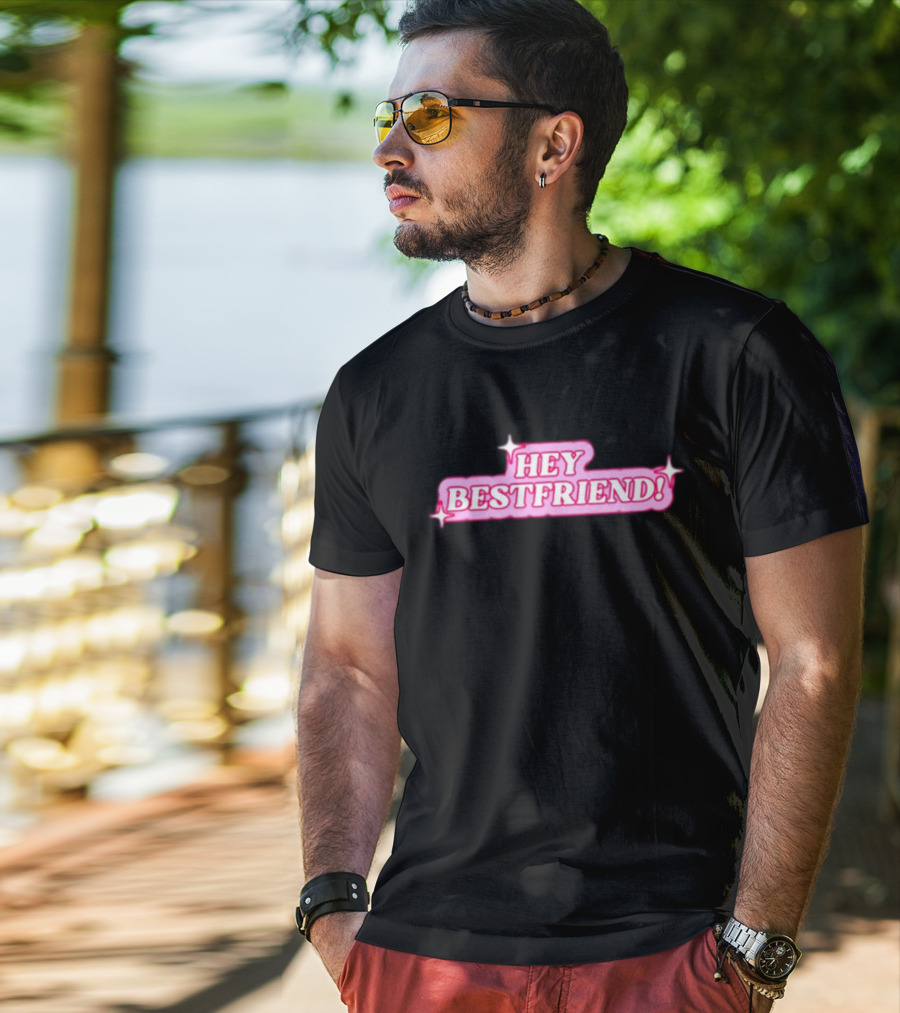 Alana Lintao Hey Bestfriend Pink Sparkle Text T-Shirt