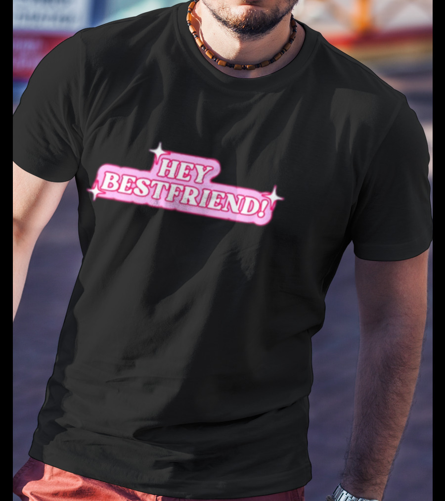 Alana Lintao Hey Bestfriend Pink Sparkle Text T-Shirt