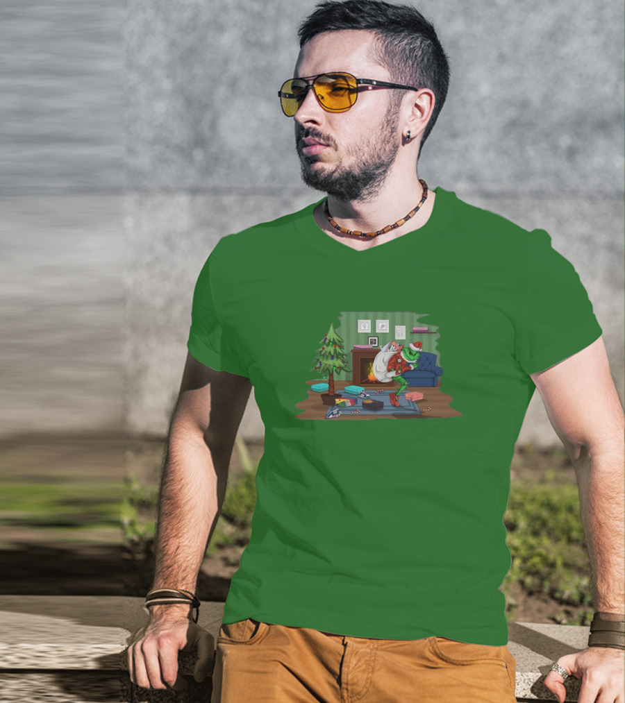How The Grinch Stole Sneakers Stealing Colorful Boxes By Christmas Tree T-Shirt