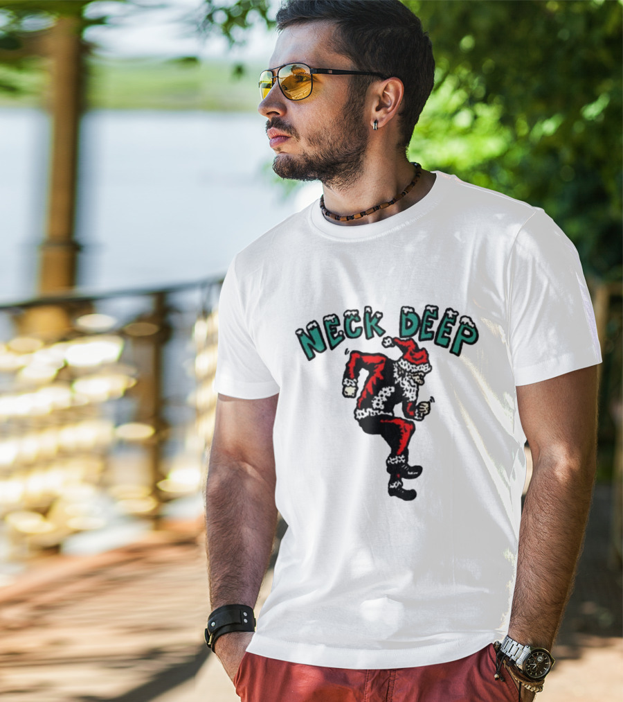 Neck Deep Santa Dancing Green Letters T-Shirt