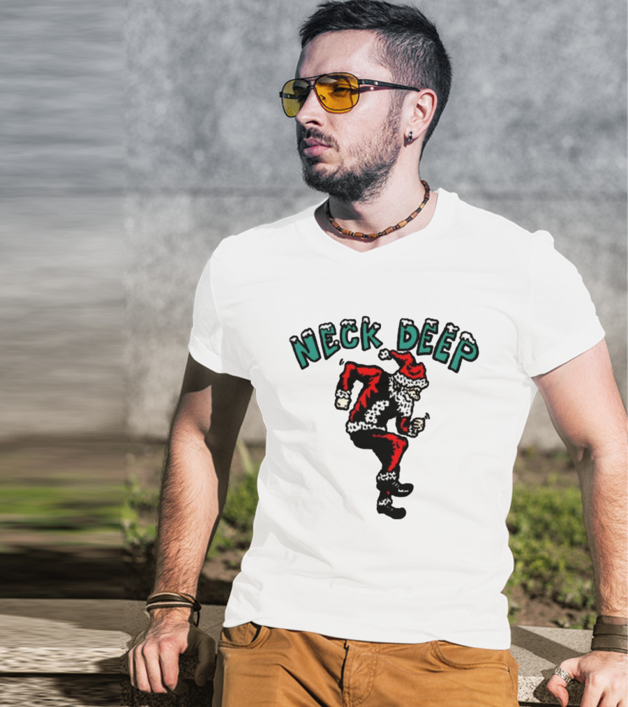 Neck Deep Santa Dancing Green Letters T-Shirt