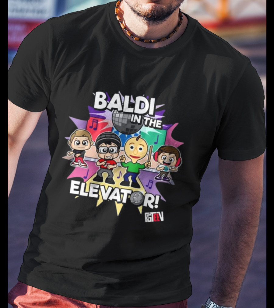 Baldi In The Elevator FGTEEV Characters With Disco Ball And Music Notes T-Shirt