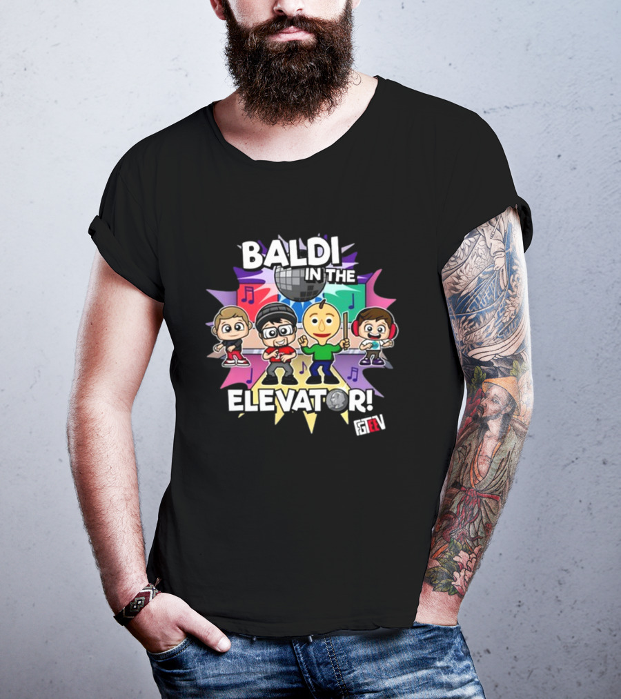 Baldi In The Elevator FGTEEV Characters With Disco Ball And Music Notes T-Shirt