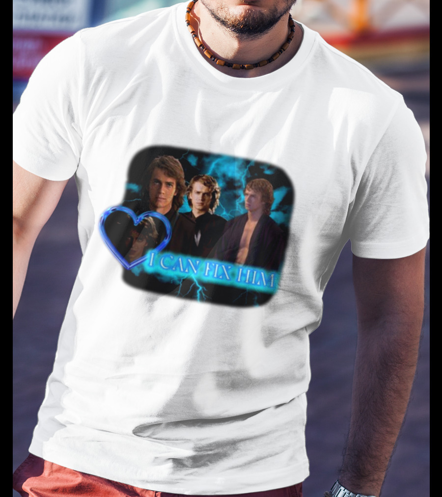 I Can Fix Him Anakin Blue Heart Lightning Background T-Shirt