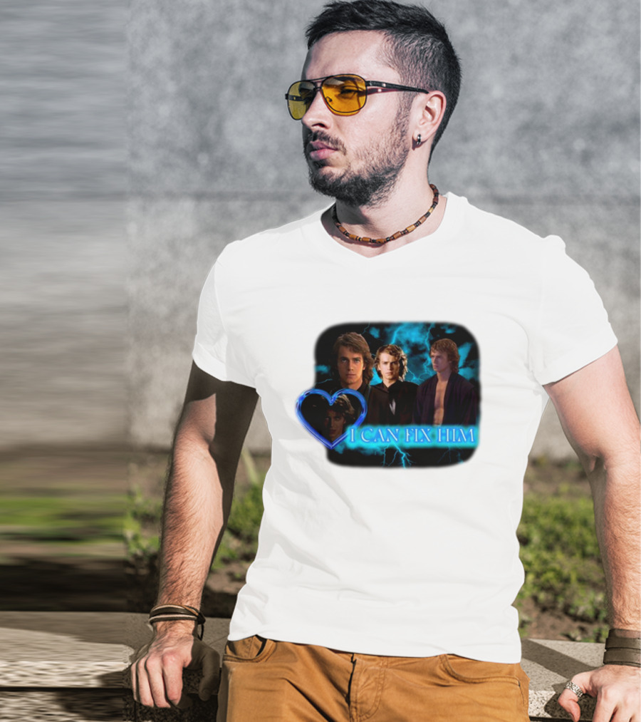 I Can Fix Him Anakin Blue Heart Lightning Background T-Shirt