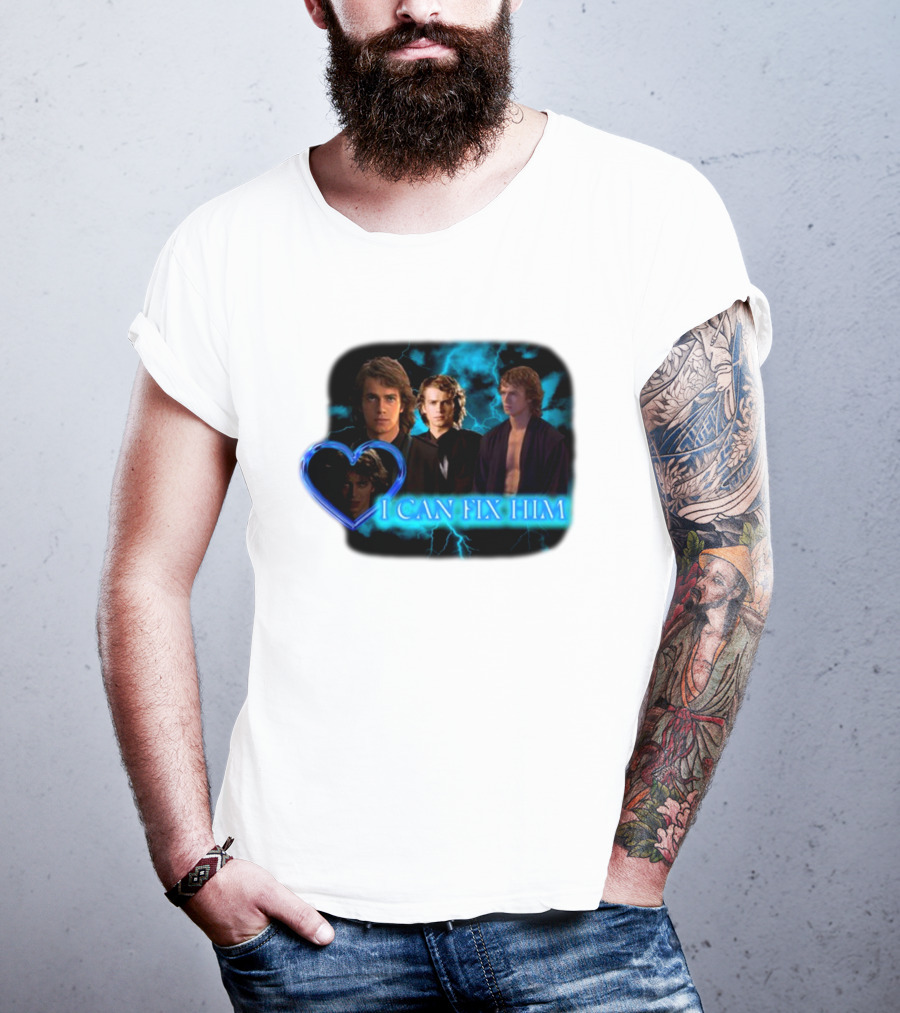 I Can Fix Him Anakin Blue Heart Lightning Background T-Shirt