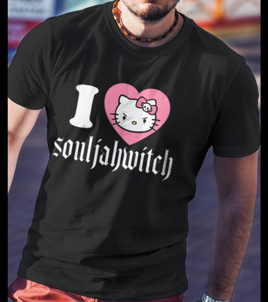 I Love Souljahwitch Cute Cat In Pink Heart T-Shirt