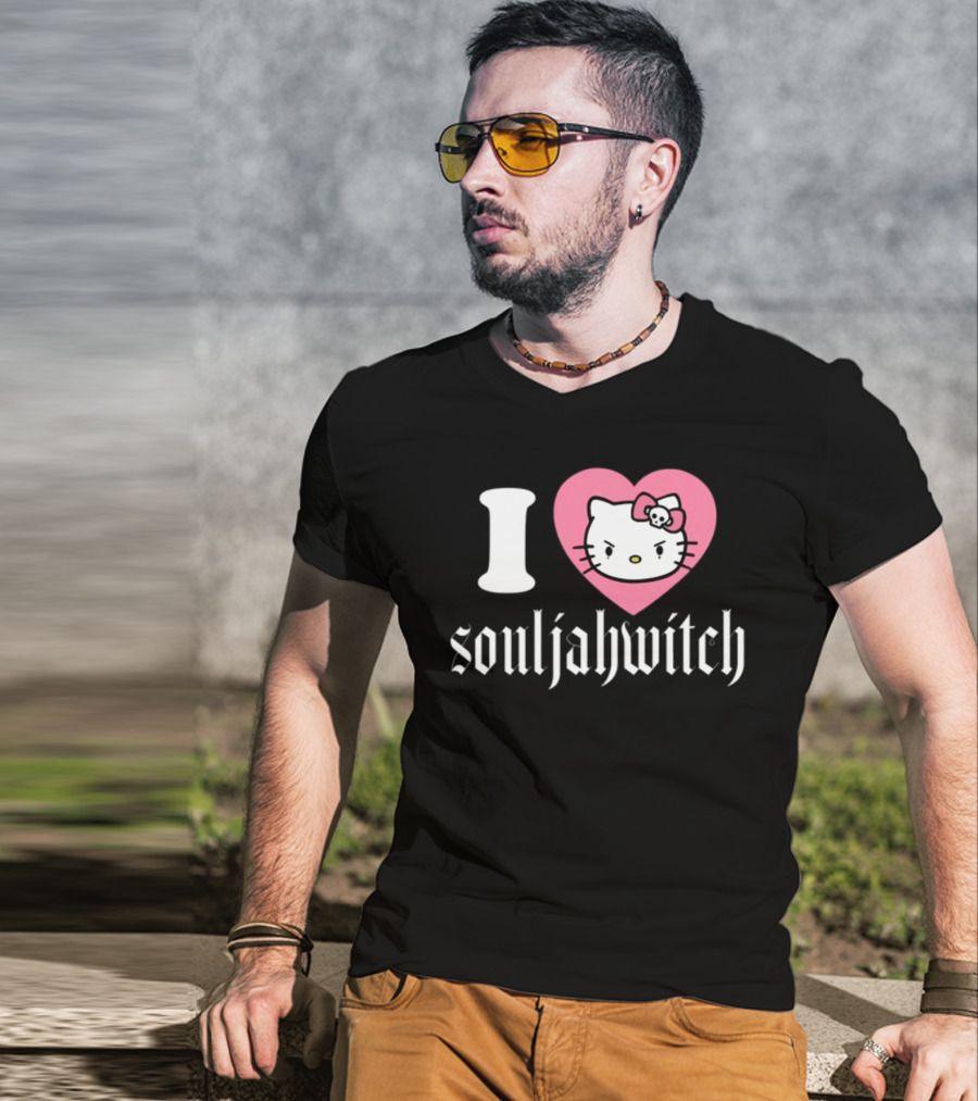 I Love Souljahwitch Cute Cat In Pink Heart T-Shirt
