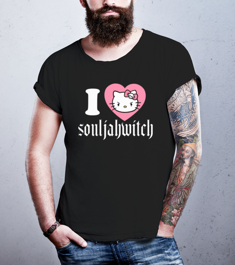 I Love Souljahwitch Cute Cat In Pink Heart T-Shirt