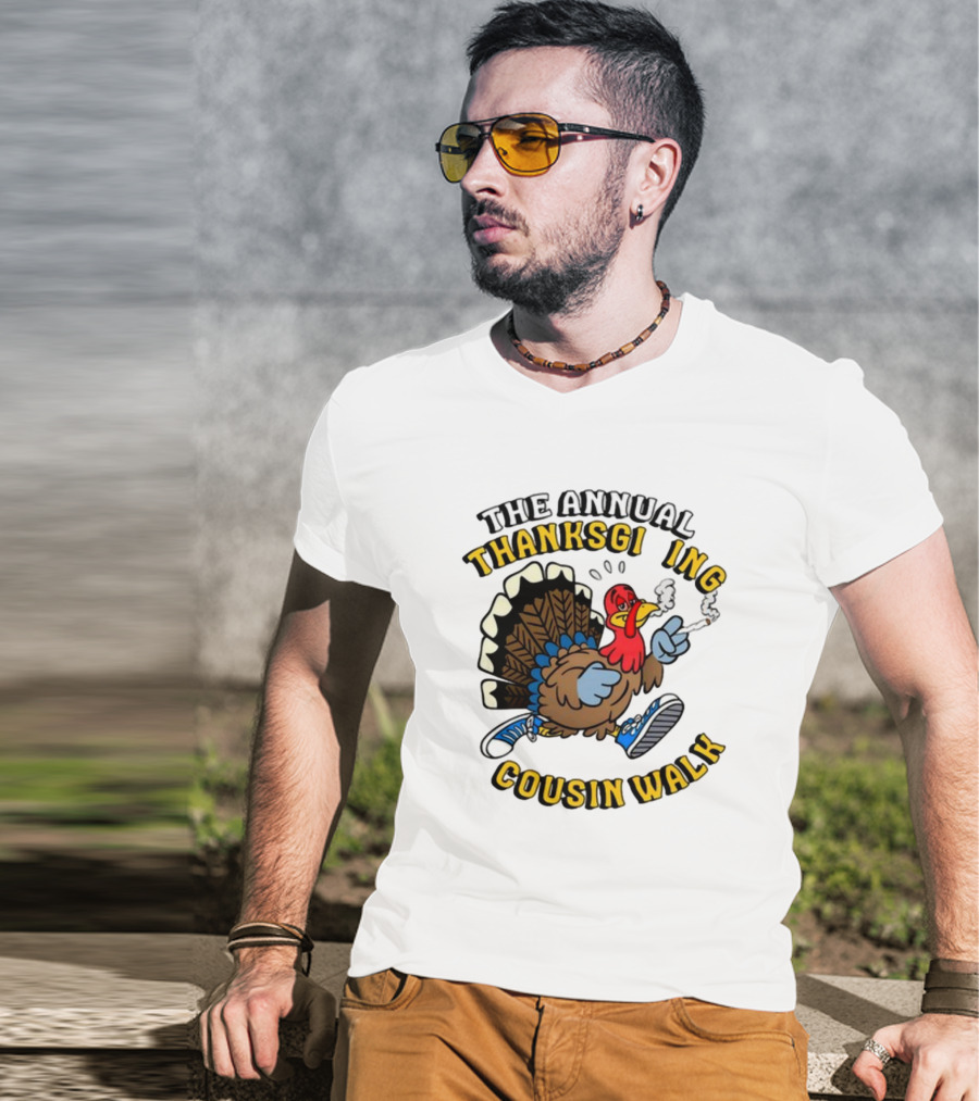The Annual Thanksgiving Cousin Walk Turkey Smoking Sneakers Fun T-Shirt