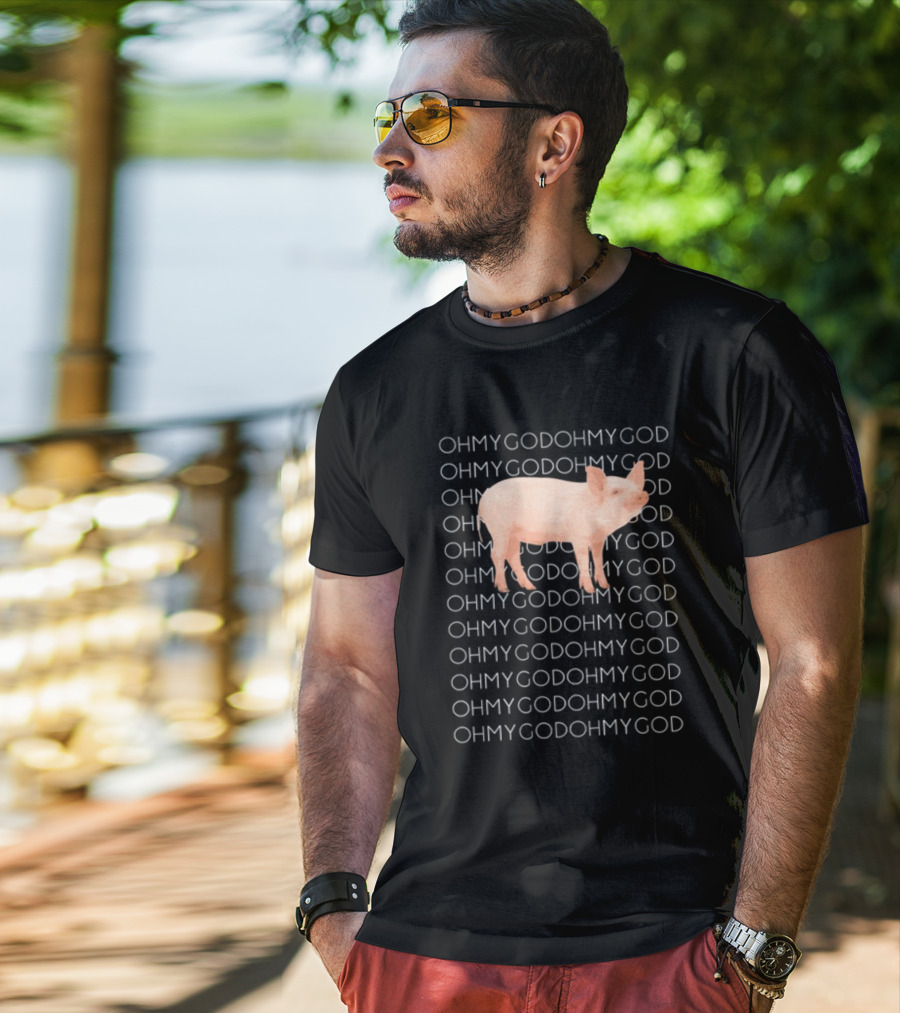 Vessyteena Shane Dawson Oh My God Pig Repeated Text Pink Pig Image T-Shirt