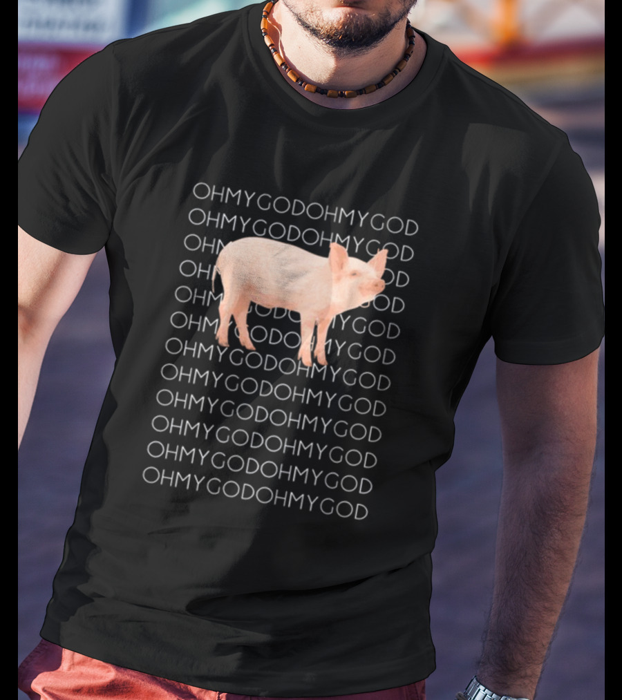 Vessyteena Shane Dawson Oh My God Pig Repeated Text Pink Pig Image T-Shirt