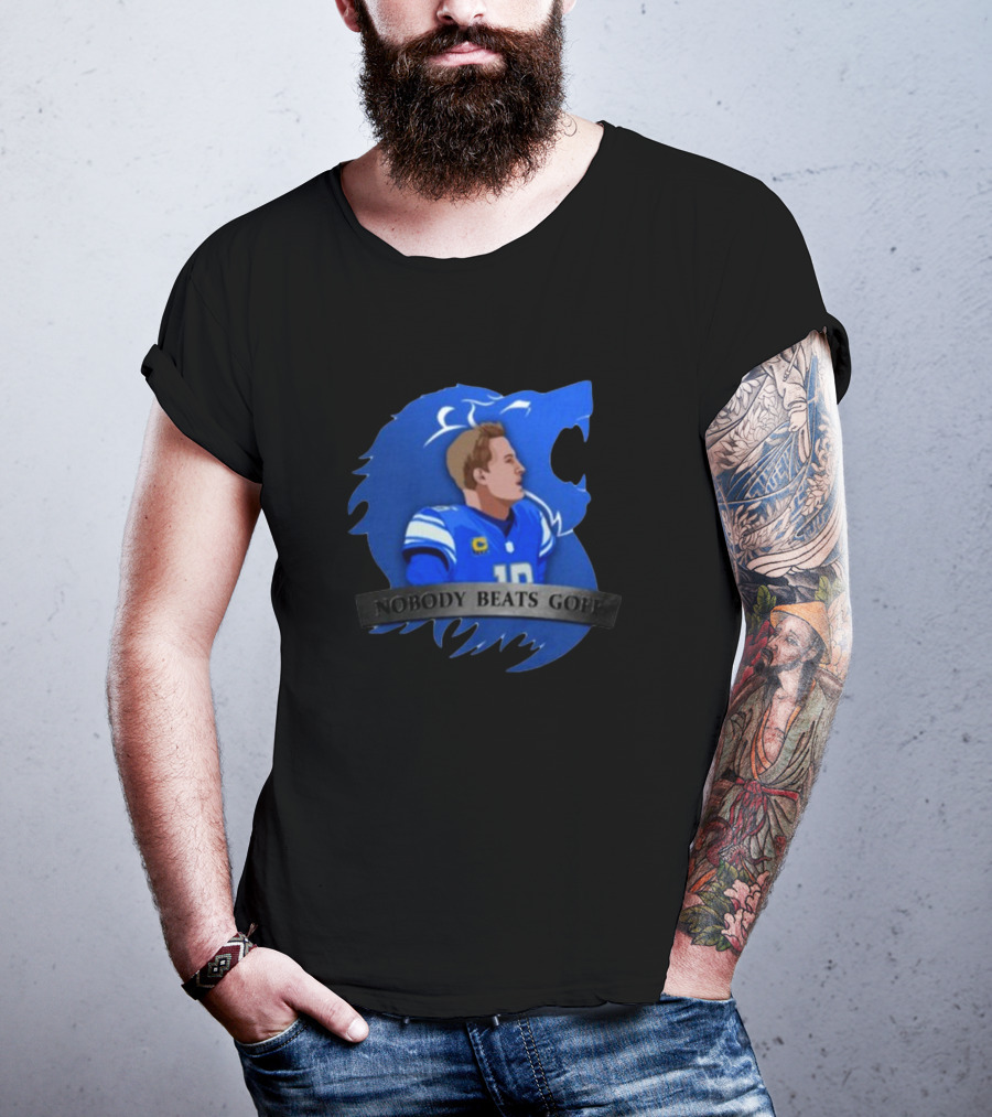 Nobody Beats Goff Detroit Lions Quarterback Blue Lion Background T-Shirt
