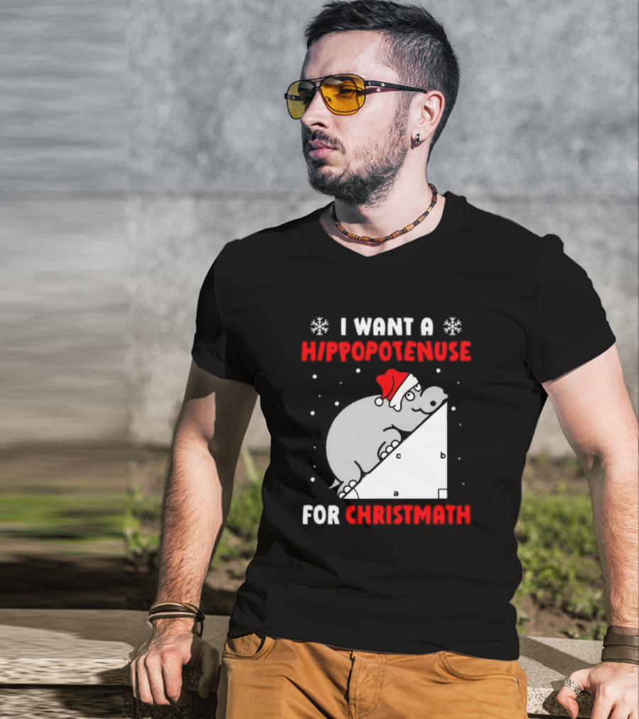 I Want A Hippopotenuse For Christmath Santa Hippo Geometry T-Shirt
