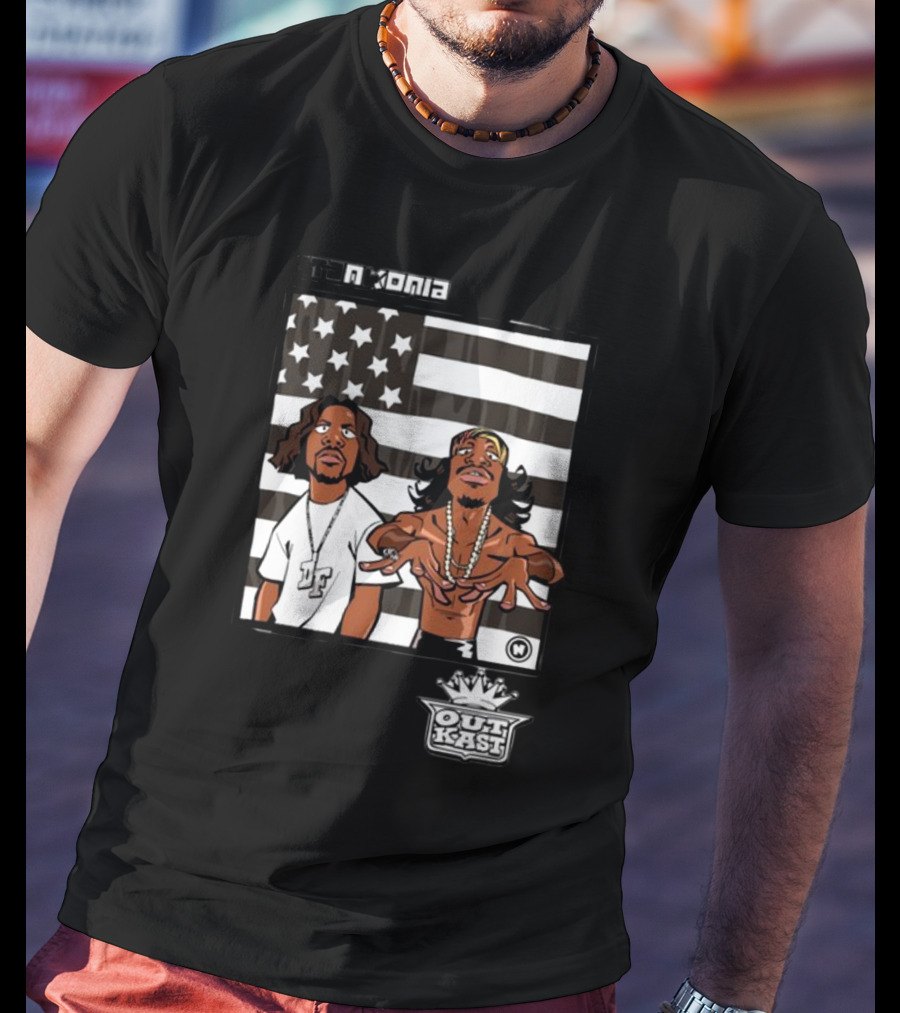 Stankonia Outkast Cartoon Style Stars And Stripes Duo Art By Nuri Durr T-Shirt
