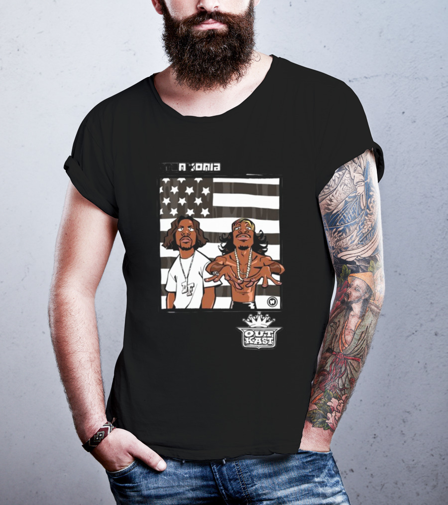 Stankonia Outkast Cartoon Style Stars And Stripes Duo Art By Nuri Durr T-Shirt