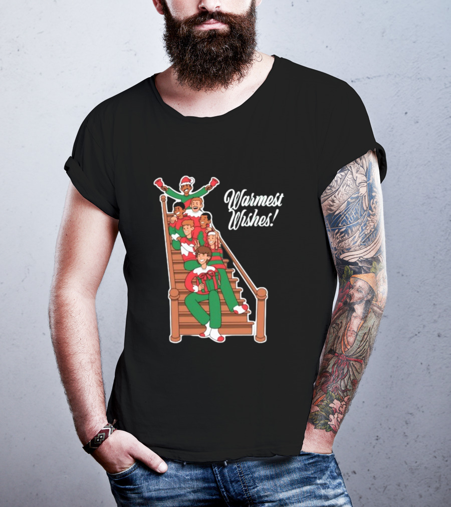Warmest Wishes Holiday Family Celebration On Stairs T-Shirt