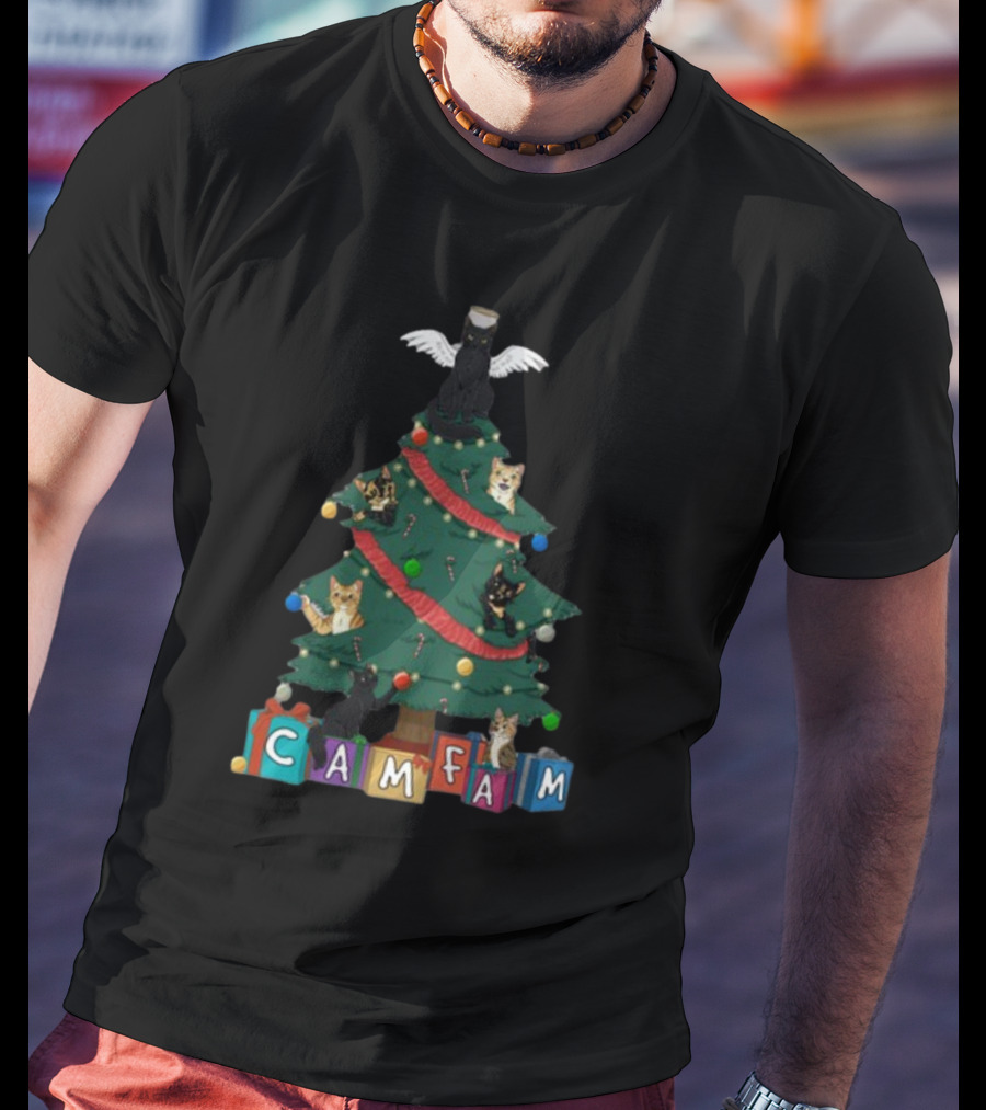 Cam Fam Christmas Cats On Festive Tree With Presents T-Shirt