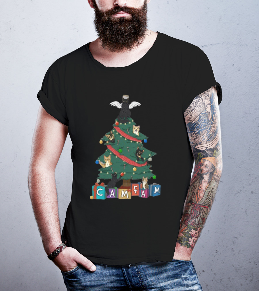 Cam Fam Christmas Cats On Festive Tree With Presents T-Shirt