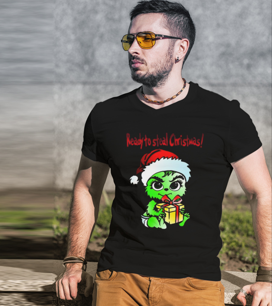Cathygraphics3 Ready To Steal Christmas Green Santa Hat Gift T-Shirt