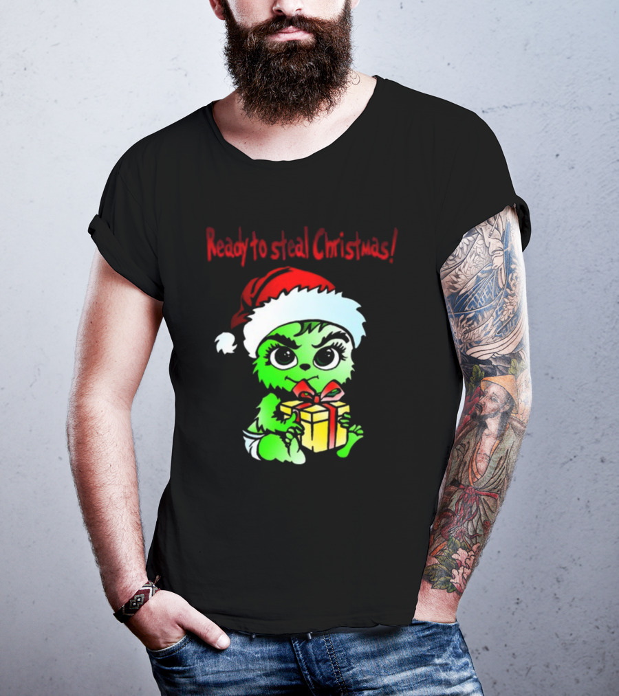 Cathygraphics3 Ready To Steal Christmas Green Santa Hat Gift T-Shirt