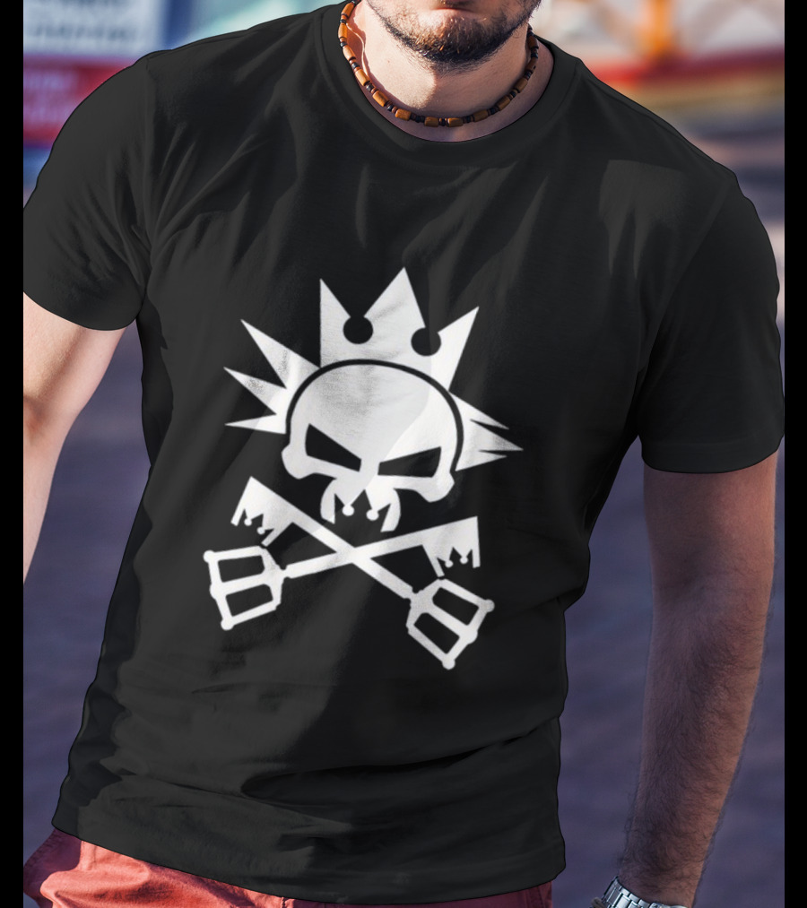 Cynical Yozora Emblem Crowned Skull With Crossed Keyblades T-Shirt