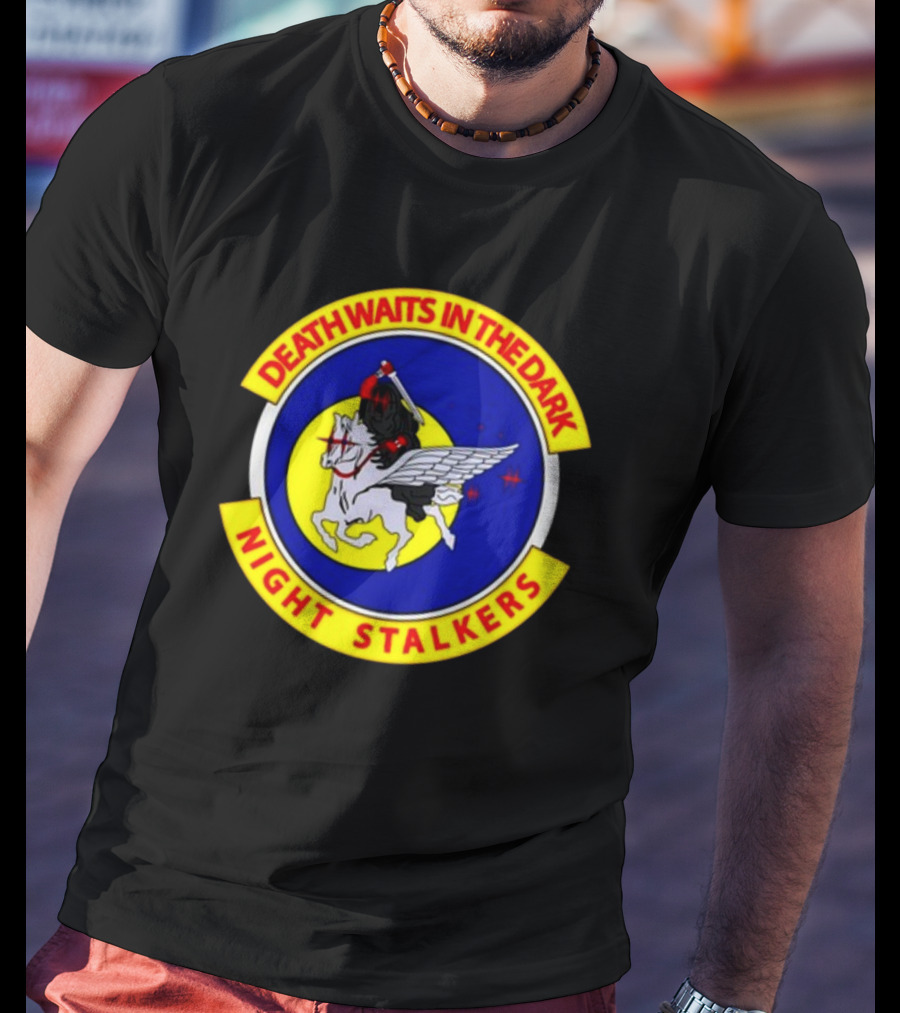 Death Waits In The Dark Night Stalkers Pegasus Emblem T-Shirt