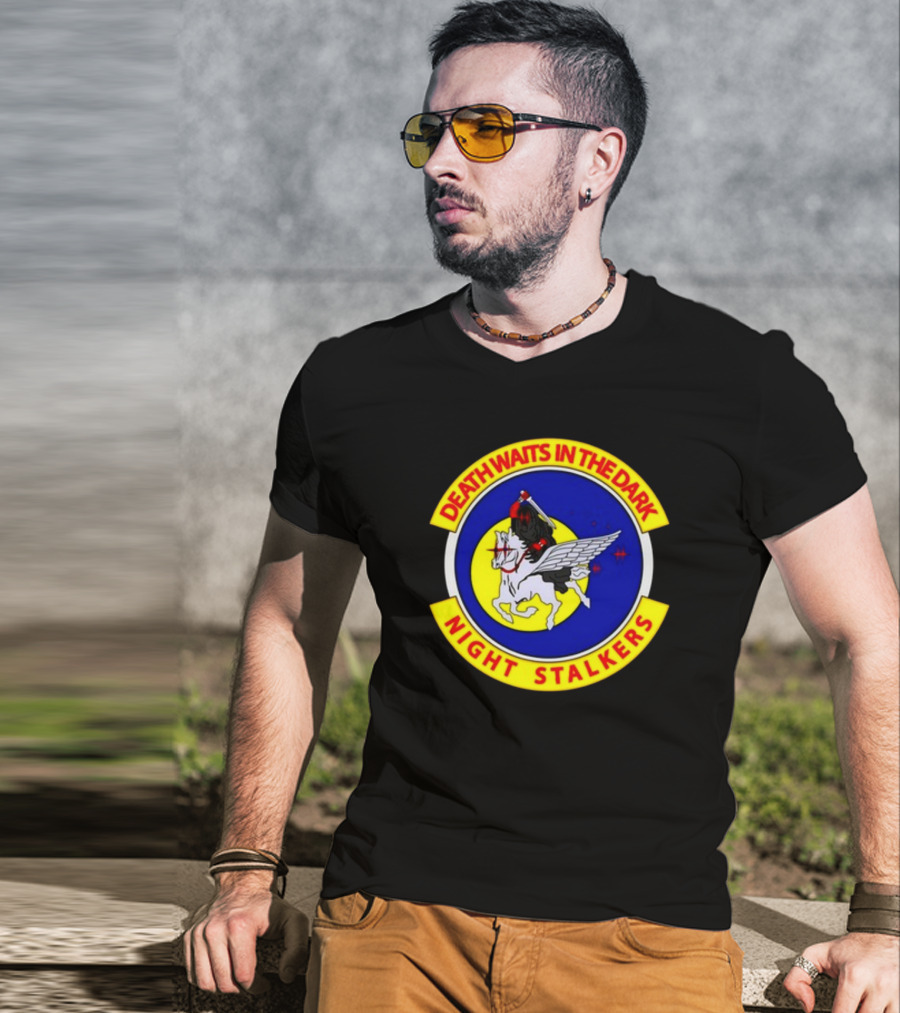 Death Waits In The Dark Night Stalkers Pegasus Emblem T-Shirt
