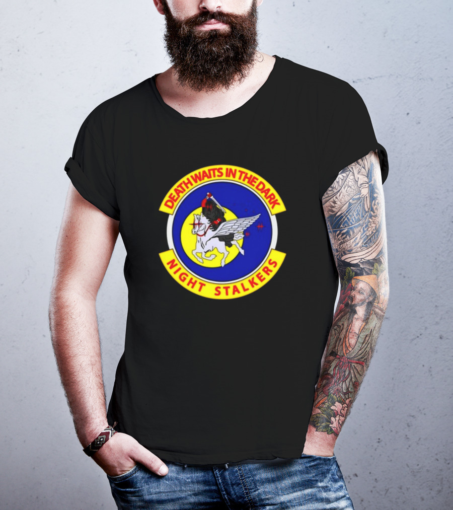 Death Waits In The Dark Night Stalkers Pegasus Emblem T-Shirt