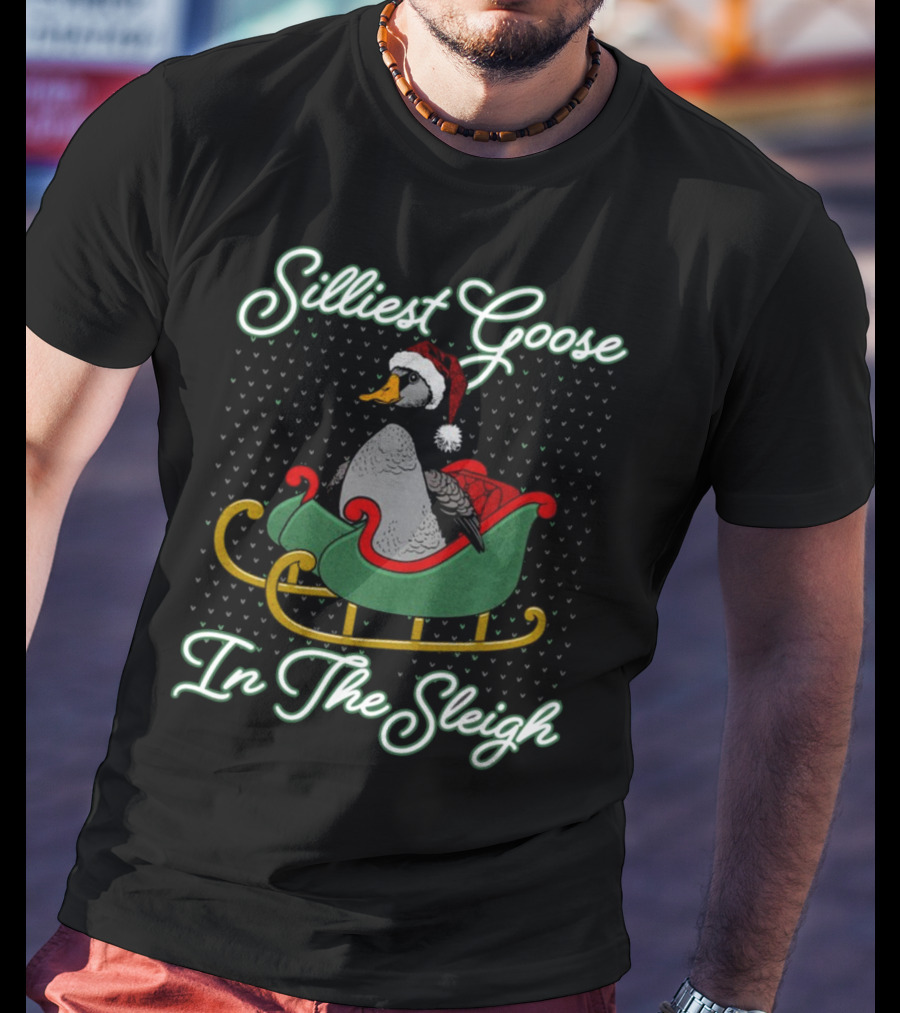 Silliest Goose In Santa Hat In The Snowy Sleigh T-Shirt