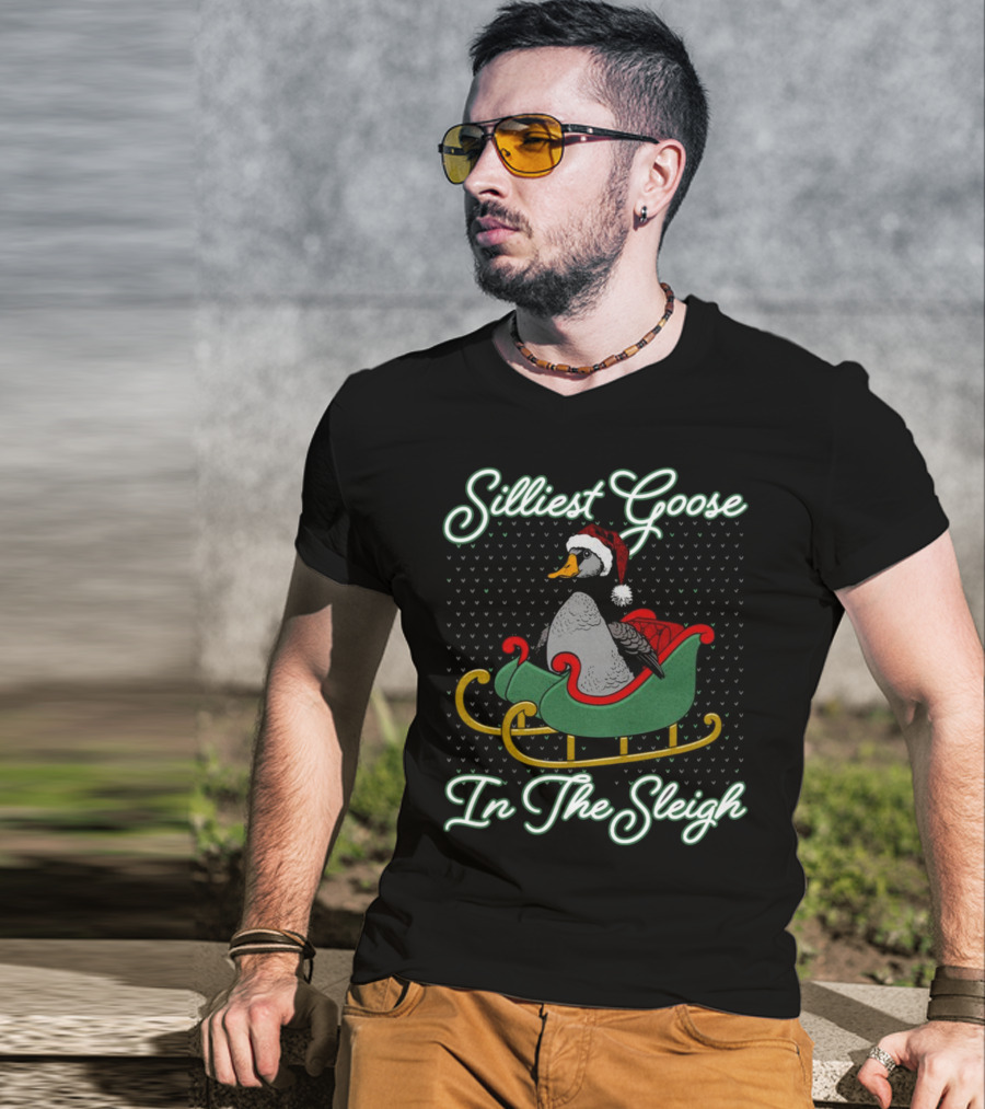 Silliest Goose In Santa Hat In The Snowy Sleigh T-Shirt